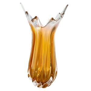 Beautiful Murano Art Twisted Stretch Glass Vase Translucent Ombré Orange 15” EUC
